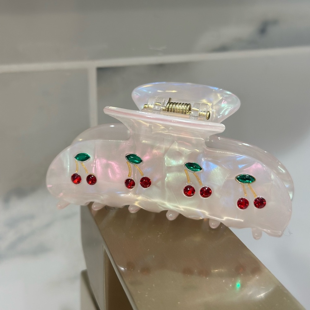 Iridescent Hair Claw Clip with Cherry Design